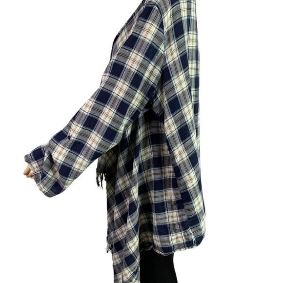 Krazy Kat Women’s 2X Blouse Blue White Plaid Open Front Fringed Trim 3/4 sleeves - Picture 12 of 15